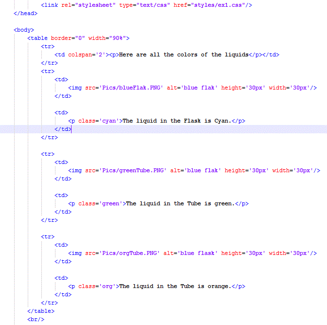 HTML code for page