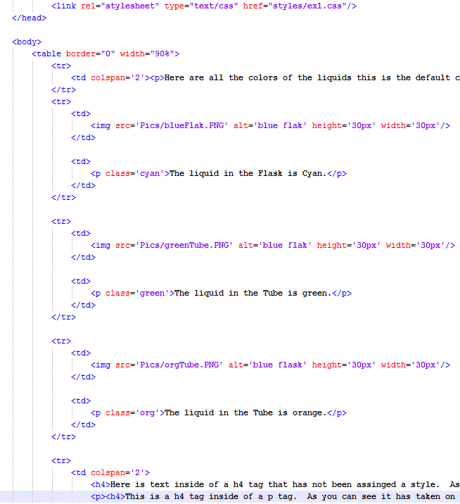 HTML code for page