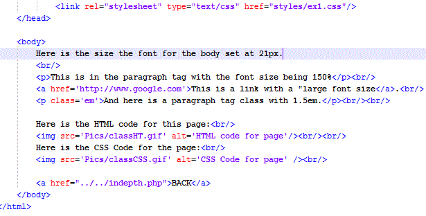 HTML code for page